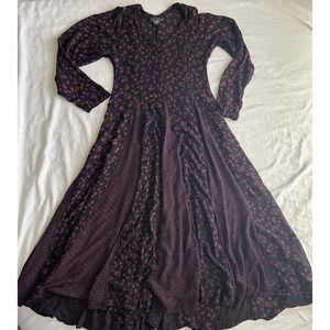 VTG Nostalgia Fairycore Whimsygoth Grunge Boho Cottage Dress Floral Rayon Small